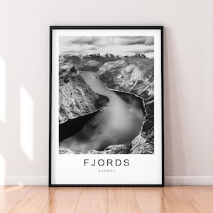 Fjords Norway Mountains Print Travel Poster Minimalist Home Travel Mountain Poster Wall Decor