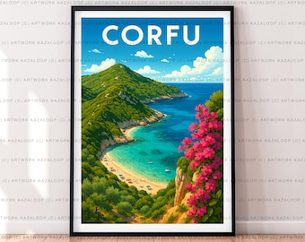 Corfu Unframed Illustration Print Poster Art, Corfu Greece Coastal Wall Art