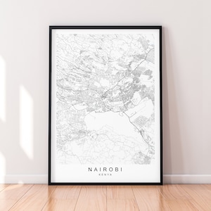 Nairobi City Map Print Poster Minimalist Home Nairobi Kenya Map Poster Wall Art Decor