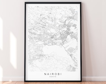 Nairobi City Map Print Poster Minimalist Home Nairobi Kenya Map Poster Wall Art Decor