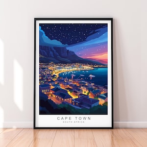Cape Town Night Print Illustration Cape Town South Africa Poster Wall Art Gift Unframed Print