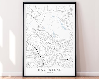 Hampstead Borough of London Map Print Poster Minimalist Home London Hampstead Borough Map Poster Wall Art Decor