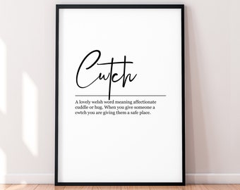 Cwtch Word Print Welsh Definition Poster Wall Art Minimalist Print