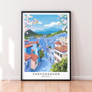 Stampa artistica di Chefchaouen Illustrazione Chefchaouen Marocco Poster Arte murale Regalo Stampa senza cornice