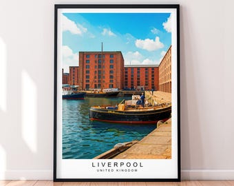Liverpool Docks Illustration Print Liverpool England Poster Wall Art Gift Unframed Print