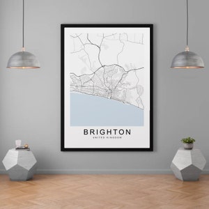 Brighton Stadt Karte Drucken Minimalist Home Brighton England Karte Poster Wand-Dekor