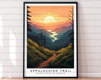 Appalachian Trail Illustration Print Appalachian Trail Sunset Hiking Travel Art Poster Gift Unframed Print
