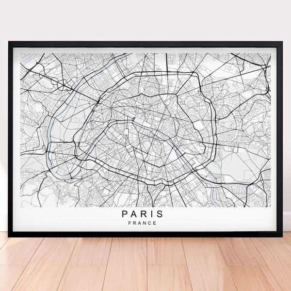 Paris City Horizontal Map France Print Poster Minimalist Home Decor Paris France Capital City Map Poster Wall Art Decor