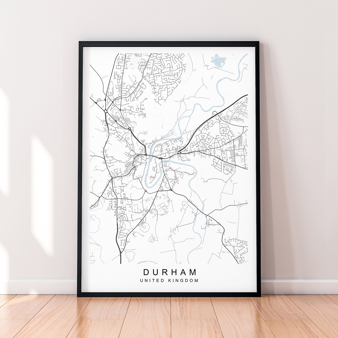 Durham Town England Map Print Poster Minimalist Home Decor Etsy