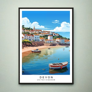 Devon Travel Print Devon Coast Ilustração Art Poster Presente Impressão sem moldura