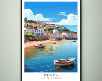 Devon Reise-Druck Devon Coast Illustration Kunst Poster Geschenk Ungerahmter Druck