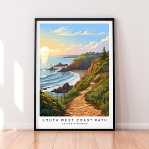 Impression d'illustration du sentier de la côte sud-ouest des Cornouailles, cadeau d'affiche du sentier de la côte sud-ouest du Devon, impression sans cadre