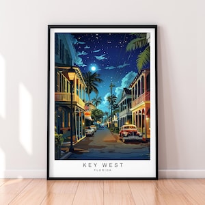 Key West Florida Notte Stampa artistica Illustrazione Key West Island Poster Arte murale Regalo Stampa senza cornice