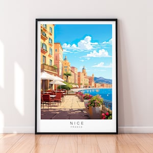 Stampa di illustrazione della città di Nizza, poster di viaggio della città di Nizza, regalo, stampa senza cornice
