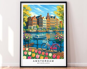 Illustrazione di Amsterdam, stampa del canale della città di Amsterdam, poster regalo, stampa senza cornice