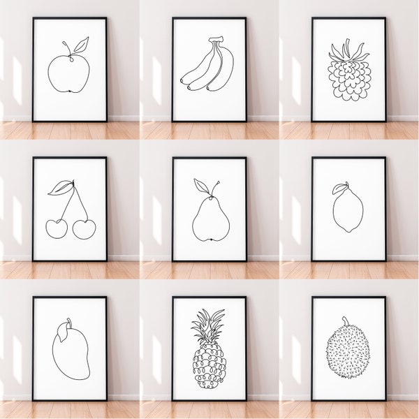 Fruit Line Art Print Poster Minimalist Simple Kitchen Print Poster Unframed Home Décor Fruit Print Fruit Decor Mixed Sizes