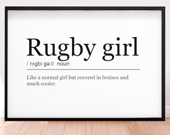 Rugby Girl Print Definition Poster Wall Art Minimalist Gift Present Horizontal Landscape Layout