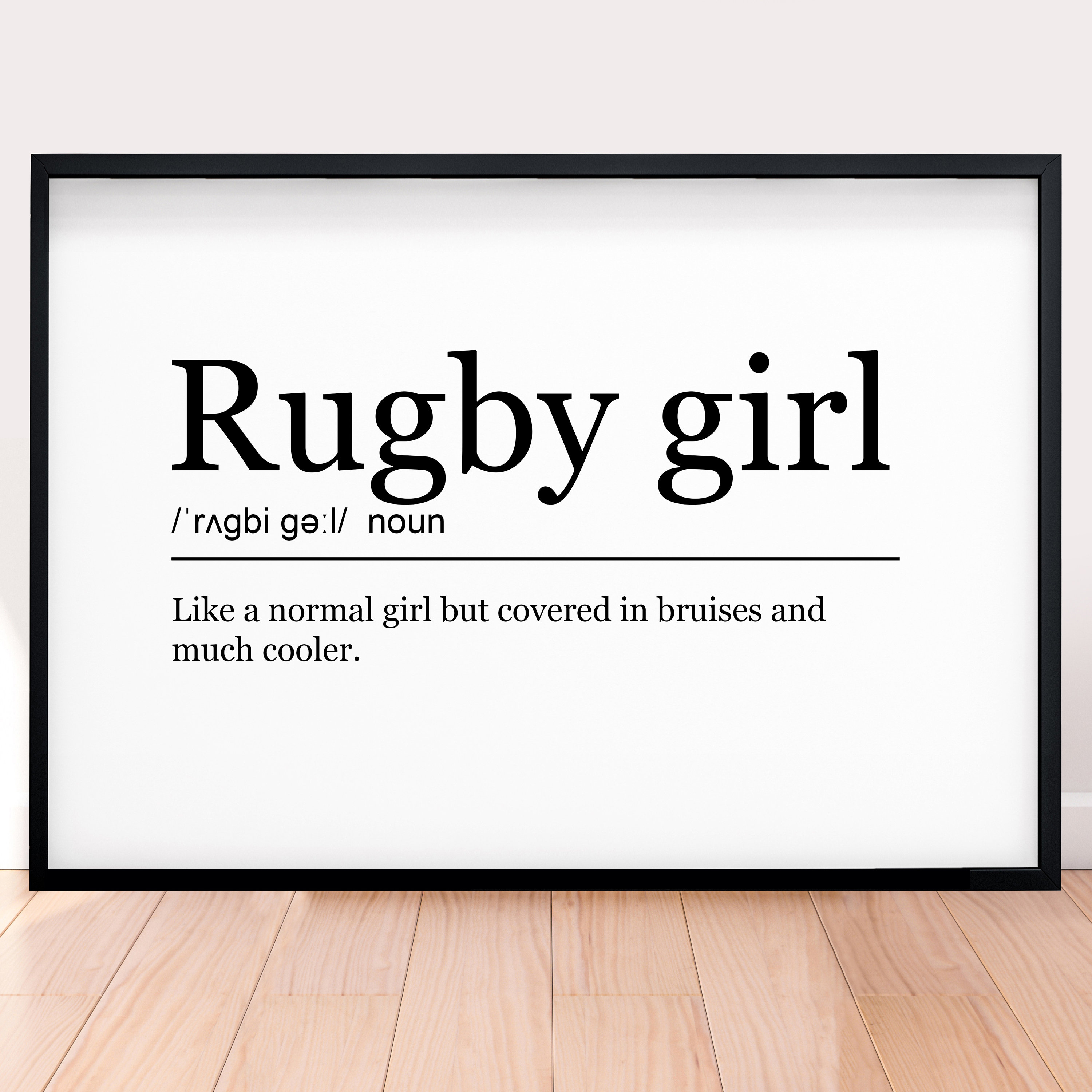 Rugby Girl Print Definition Poster Wall Art Minimalist Gift Present  Horizontal Landscape Layout, image size:3000x3000