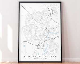 Stockton-on-Tees Map England Print Poster Minimalist Home Decor Stockton on Tees UK Town Map Poster Wall Art Decor