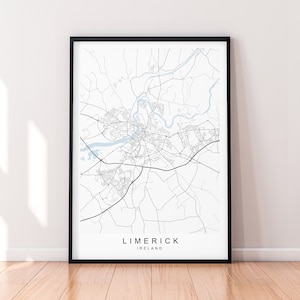 Limerick Town Map Ireland Print Poster Minimalist Home Decor Limerick Ireland Map Poster Wall Art Decor