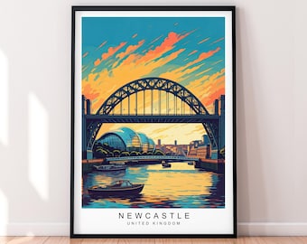 Newcastle Art Travel Print Newcastle upon Tyne UK Poster Wall Art Gift Unframed Print