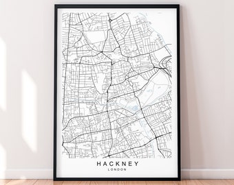 Hackney Borough of London Map Print Poster Minimalist Home London Hackney Borough Map Poster Wall Art Decor