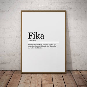 Fika Impressão Definição Pôster Arte de Parede Presente Minimalista Impressão Nórdica Sueca