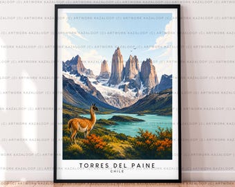Torres del Paine Illustration Print Torres del Paine Mountains National Park Poster Wall Art Gift Unframed Print