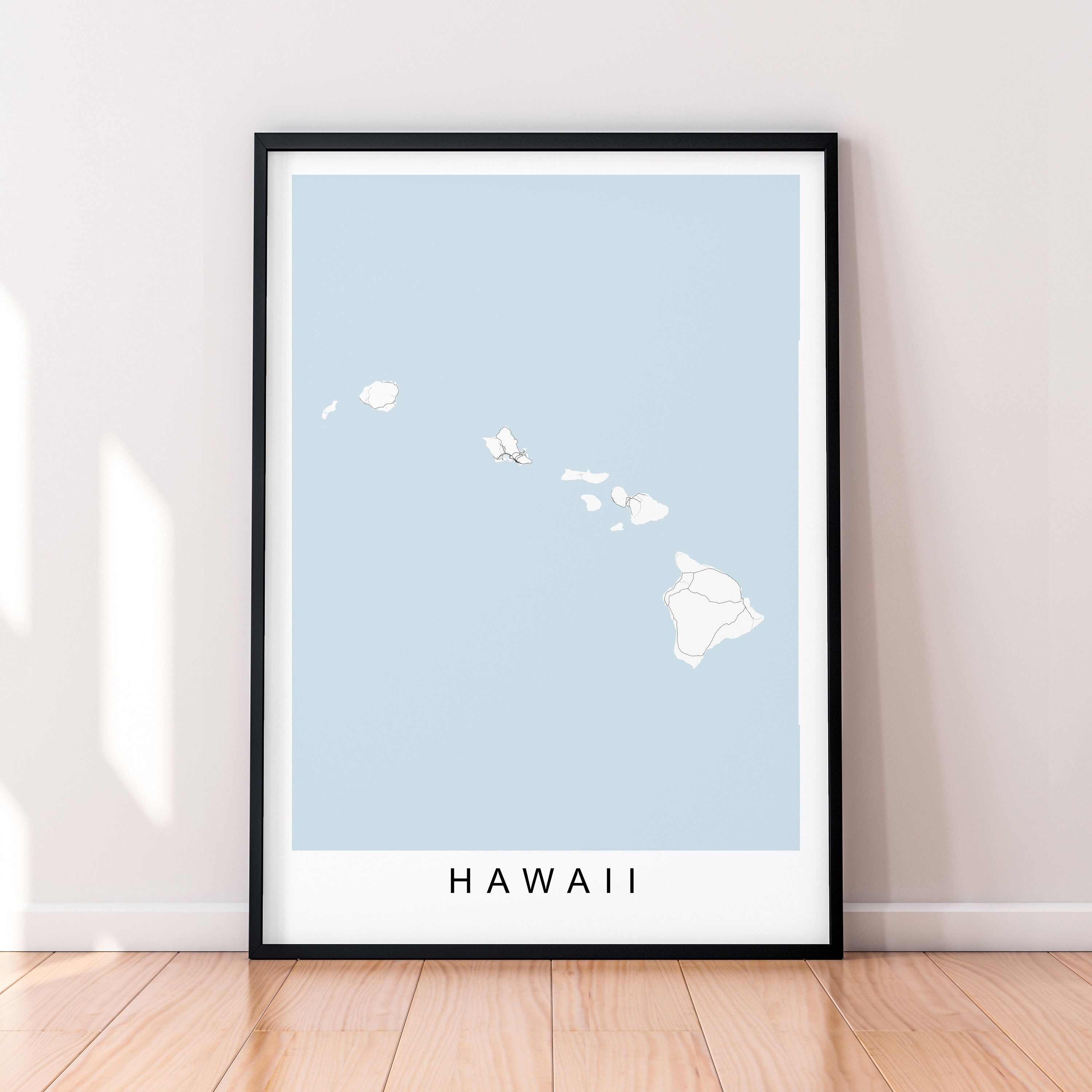 Carte des îles Hawaï, impression d'affiche, décoration minimaliste, carte du port d'Hawaï, affiche d'art mural