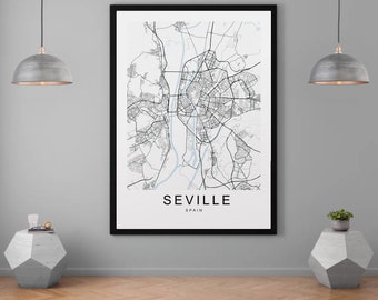 Seville Map Spain Town City Map Print Minimalist Home Map Poster Wall Décor