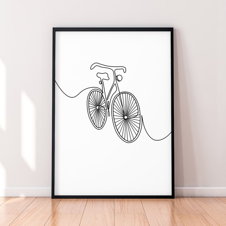 Bike Bicycle Print Line Art Poster Wall Art Minimalist Print V2 With Spokes