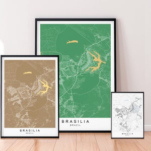 Mapa de la ciudad de Brasilia Impresión minimalista Brasilia Brasil Inicio Mapa Póster Decoración de la pared - Colores mezclados disponibles