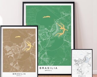 Stampa della mappa della città di Brasilia, poster minimalista della mappa della casa di Brasilia, Brasile, decorazione da parete - Colori misti disponibili