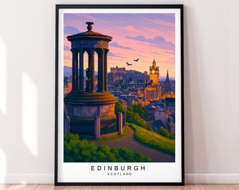 Edinburgh Skyline Illustration Travel Art Print Edinburgh Scotland Poster Wall Art Gift Unframed Print