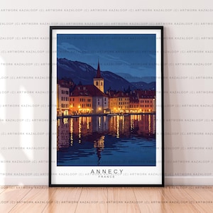 Night Annecy France Poster View Unframed Illustration Art Print Annecy