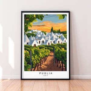 Italian Countryside Puglia Sunset Illustration Print Poster Art