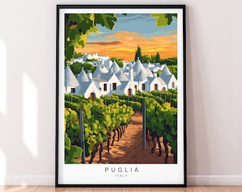 Italian Countryside Puglia Sunset Illustration Print Poster Art
