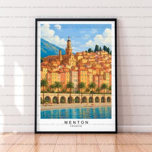 Menton France Unframed Illustration Print Poster Art, Coastal Wall Art, Travel Artwork, French Riviera Architecture Landscape Poster