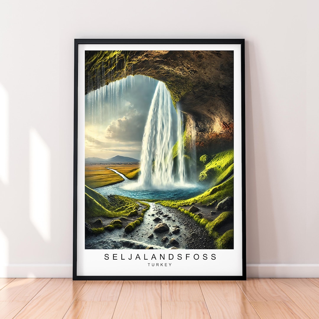 Seljalandsfoss Travel Print Art Illustration Seljalandsfoss Waterfall ...