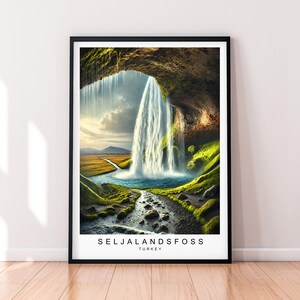 Seljalandsfoss Travel Print Art Illustration Seljalandsfoss Waterfall Islanda Poster Wall Art Gift Stampa senza cornice