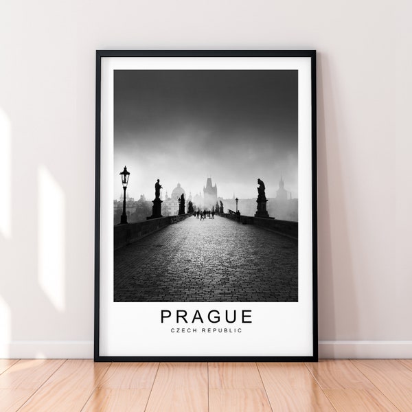 Prague City Czech Republic Bridge Dusk Print Minimalist Home Travel Poster Wall Decor