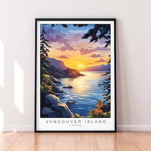 Vancouver Island Sunset Travel Print Art Illustration Vancouver Island Aurora Poster Wall Art Gift Unframed Print
