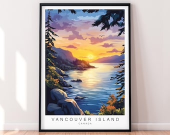 Vancouver Island Sunset Travel Print Art Illustration Vancouver Island Aurora Poster Wall Art Gift Unframed Print