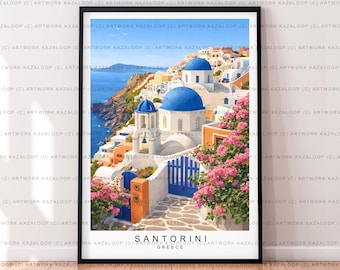 Santorini Illustration Print Santorini Greece Poster Wall Art Gift Unframed Print