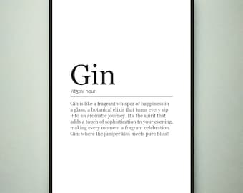 Gin Funny Print Definition Poster Wall Art Gin Meaning Minimalist Gift Print