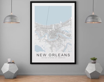 New Orleans Map Louisiana City Town Map Print Minimalist New Orleans USA Home Map Poster Wall Decor