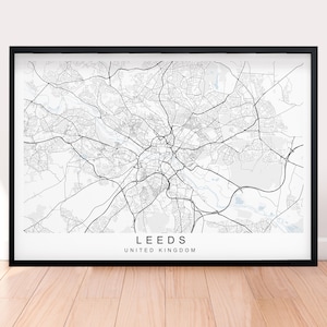 Leeds Town City Map Print Minimalist Home Map Poster Wall Decor Horizontal Landscape Layout