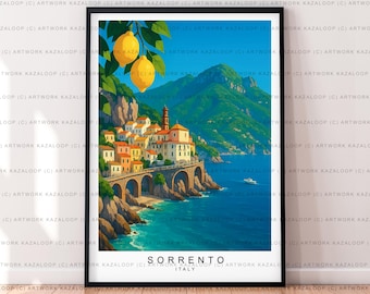 Sorrento Italy Unframed Illustration Print Poster Art, Sorrento Wall Art, Sorrento Travel Print, Amalfi Coast Artwork
