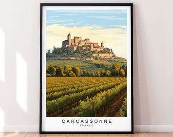 Ilustración de impresión de viaje de Carcassonne, póster de Carcassonne, Francia, arte de pared, regalo, impresión sin marco