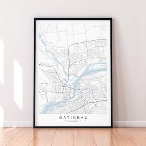 Affiche impression carte de Gatineau, décoration d'intérieur minimaliste, affiche de carte de Gatineau, Canada, art déco mural